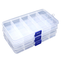 TOPINSTOCK Small Clear Plastic Box with Adjustable Dividers 15Grids Pack of 3