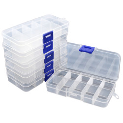 TOPINSTOCK Plastic Compartment Box with Adjustable Divider 10 Grids Pack of 6