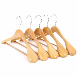 TOPINSTOCK Wood Coat Hanger for Suits Pants Jackets Heavy Duty Clothes Hangers  5 Pack Natural Color